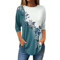 thumbnail image 2 of 3/4 Length Sleeve Womens Tops 2025 Spring Neck Casual Print Tunic T Shirts Three Quarter Length Womens Tops, 2 of 5