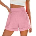 thumbnail image 2 of Homenesgenics Summer Short for Women Plus Size Clearance Women Summer Cotton and Linen Pockets Wide Leg Shorts High Waisted Casual Shorts Workwear/(Pink,L), 2 of 8