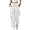 thumbnail image 2 of CFLVAEK Womens Joggers Pants Casual Drawstring High Waisted Sweatpants with Pockets Solid Color Cinch Botton Baggy Workout Sweat Pant 2025 White XL, 2 of 7
