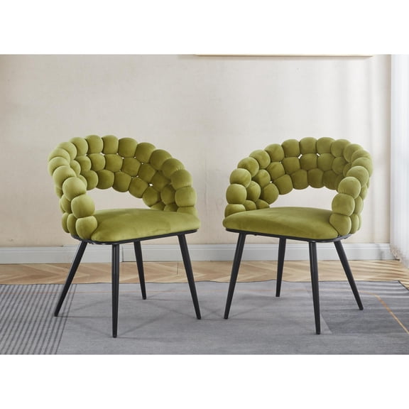 Miekor Furniture Green Modern Chair(Set Of 2 ) With Golden Color Iron Tube Legs, Soft Cushions And Comfortable Backrest, Suitable For Dining Room, Living Room, Cafe,Hairball Back 53361