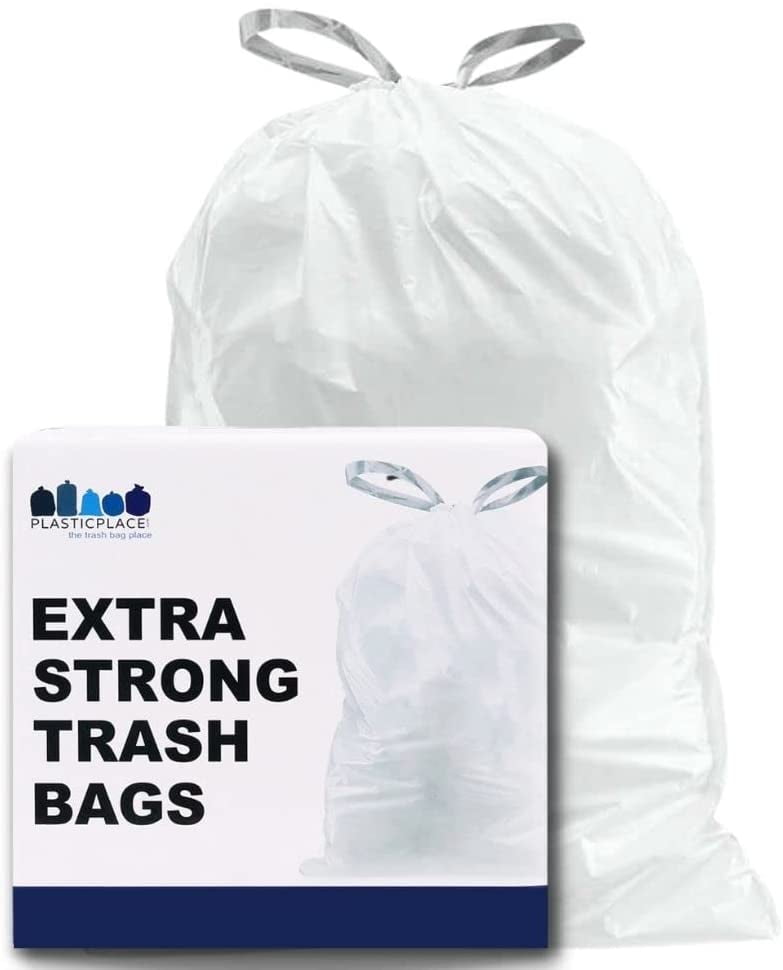 Plasticplace 8-9 Gallon Drawstring Trash Bags case of 200 bags White 