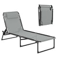 thumbnail image 1 of Outsunny Chaise Longue Pliante, Chaise Longue avec Appuie-Tête, Gris Pâle, 1 of 10