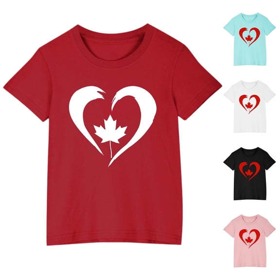 MKOSPLRT Kids Canadian Boys Girls T Shirts Canada Day Cute Maple Leaf Print Short Sleeve Crewneck Tee Tops Loose Comfy Shirts Clothes