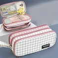 thumbnail image 2 of Bolsa De Lápices De Gran Capacidad Con Cremallera De Tres Capas, Bolsa De Papelería De Lona Portátil Para Estudiantes, Estuche De Lápices Bonito A Cuadros Para Niños, Suministros Escolares, Bolsa De A, 2 of 4