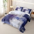 thumbnail image 3 of Castle Fairy Vintage Abstract Square Quilt Full 3-Piece,Retro Smudged Daub Full Bedspread Sets,Navy Lilac White,1 Coverlet and 2 Pillowcases, 3 of 7