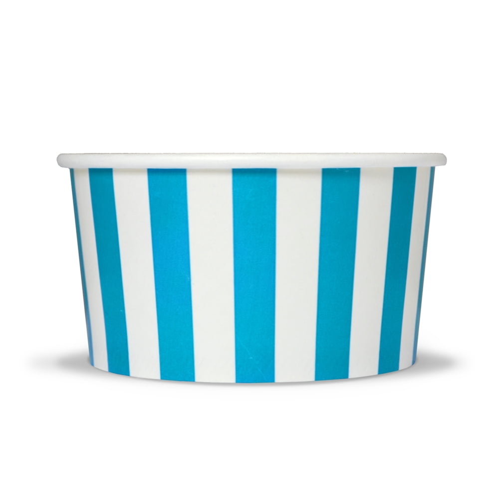 Blue Paper Ice Cream Cups 6 oz Striped Dessert Bowls Comes In Many Colors & Sizes! Frozen