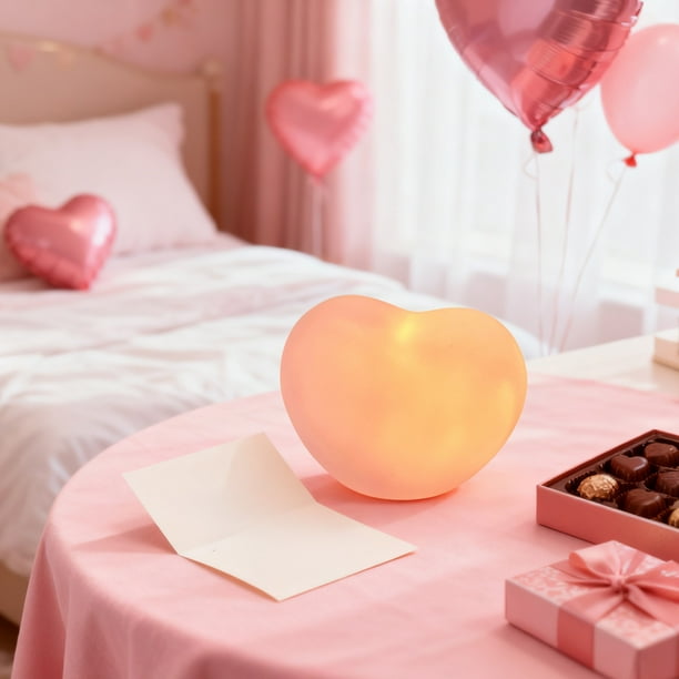 Lámpara Nocturna en Forma de Corazón, Lámpara Decorativa de Noche con Brillo Ajustable, Luz Suave, 10.7x7.9x7.7cm, 80g, Color Rosa, Luz para Habitación Infantil.