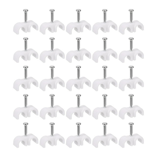 Unique Bargains Cable Clips with Steel Nail, 100Pcs 8mm/0.31' Plastic Cable Wire Clips, Circle Ethernet Cable Clips, White