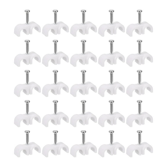 Cable Clips with Steel Nail, 100Pcs 8mm/0.31" Plastic Cable Wire Clips, Circle Ethernet Cable Clips, White