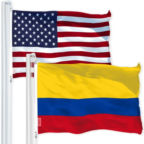 G128 Combo Pack: USA American Flag 3x5 Ft 150D Printed Stars & Colombia (Colombian) Flag 3x5 Ft 150D Printed