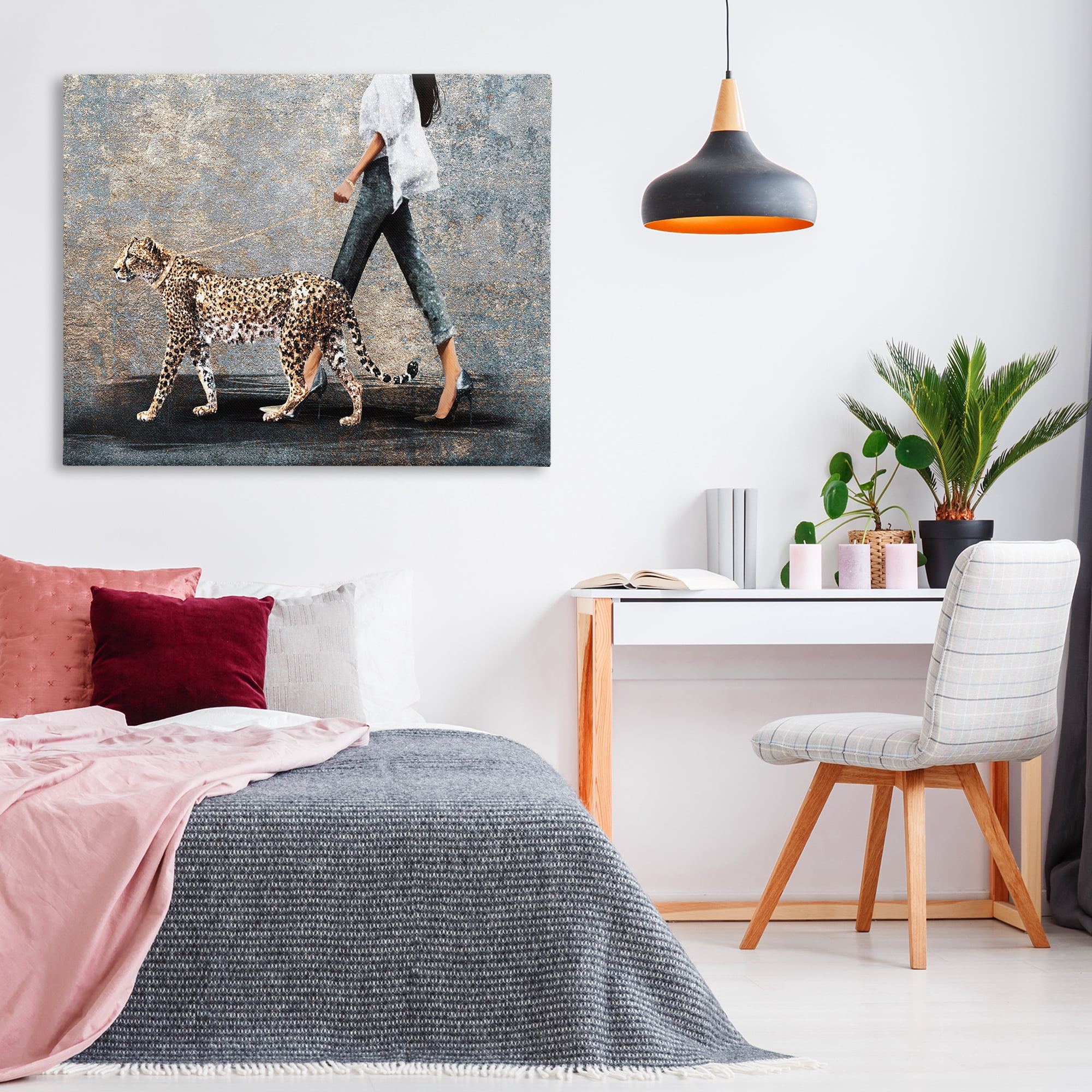 Stupell Industries Trendy Woman with Leopard People Painting Wrapped Canvas Art Print Wall Art, 48 x 36