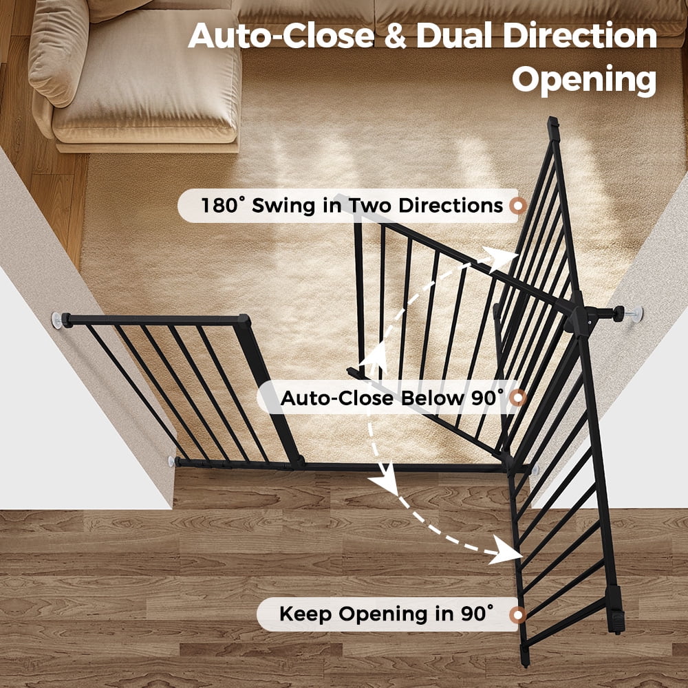 Baby Safety Gate, DOMIPET 29.5-46" Pet Gate for Stairs and Doorway,Pressure Mount Baby Gate for Ages 6 to 36 Months, Black