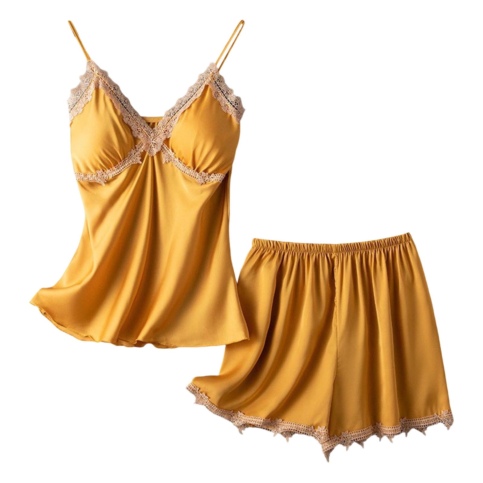 Yellow silk pjs sale