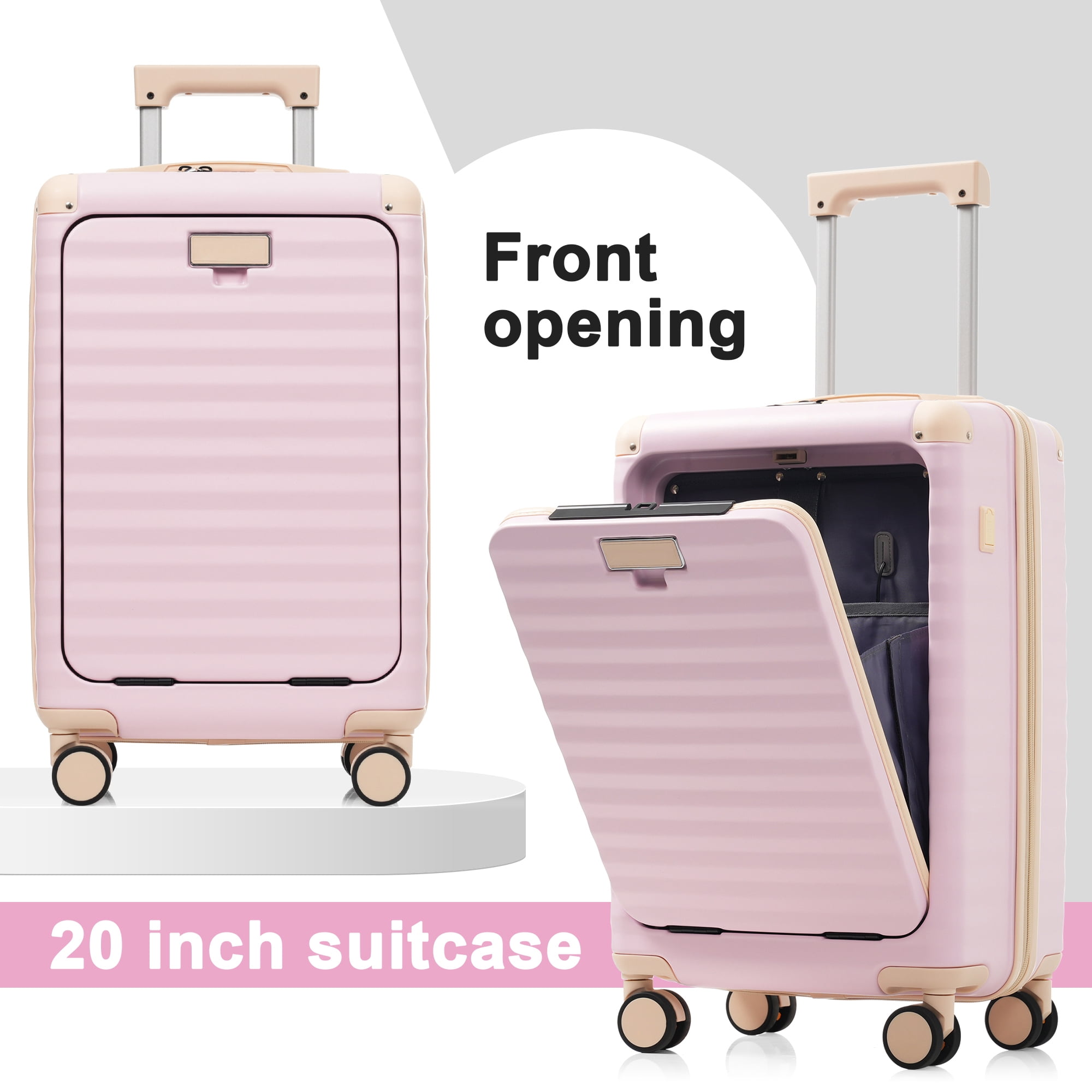 MAYEERTY 5-Piece Minimalist Luggage Set - 20" Front Opening Carry-On with USB/Cup Holder + 24"+28" Expandable + Duffel & Toiletry Bag