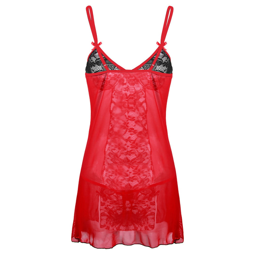 BIZIZA Maternity Lingerie See Through Babydoll Women's V Neck Sexy Chemise  Mesh Nightshirt for Women Red M 