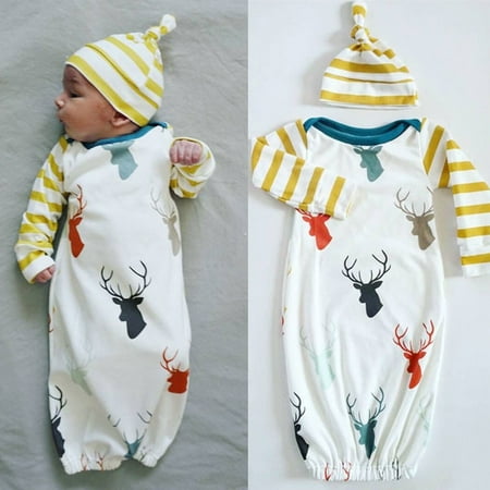 Cute Newborn Baby Girl Boy Deer Pajamas Sleepwear Set Sleepsack Outfit