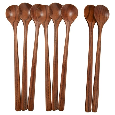 

8 Pc Long Spoons Wooden Korean Style 10.9 Inches Wood Long Handle Round Spoons for Soup Cooking Mixing Stirr