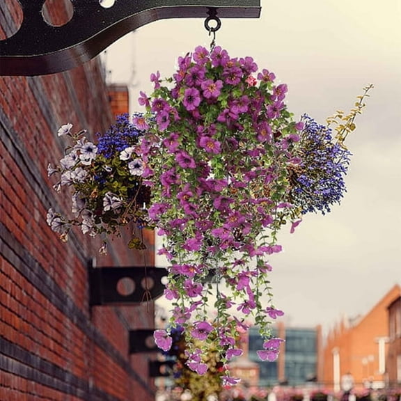 TUWAFE Artificial Hanging Flowers for Outdoors,Fake Hanging Plants with Baskets,UV Resistant Silk Faux Flowers for Outdoor Planters for Home Patio Porch Decor Spring Summer Outside Decoration