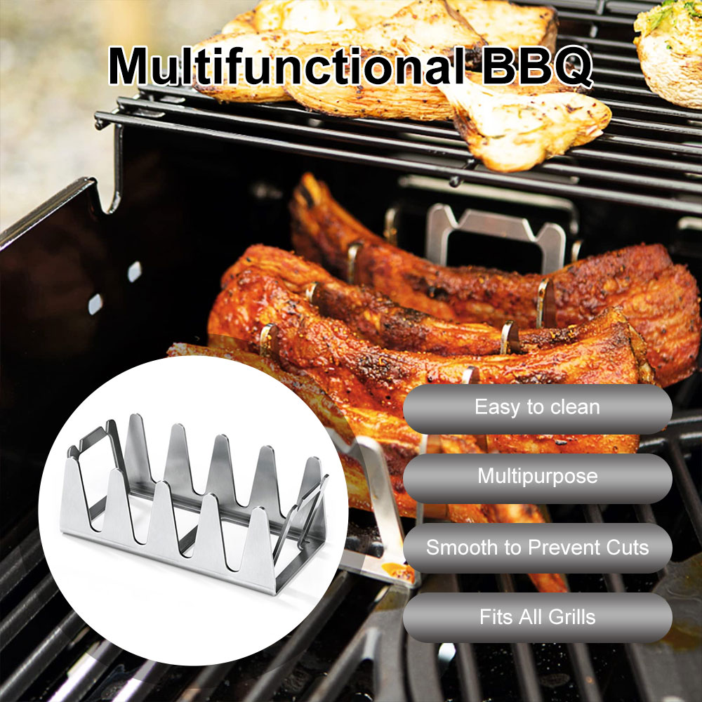 Occkic BBQ Rib Racks Multifunctional Stainless Steel Roasting Stand Portable Camping Grill