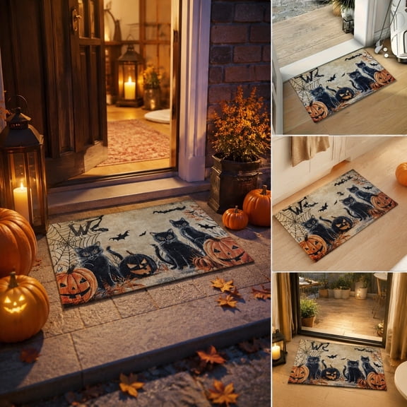 Halloween Doormat Gothic Door Mat for Front Door, Doormat Outside Entrance, Halloween Pumpkin Ghost Decor for Porch and Entryway, Indoor Outdoor Use,23.62x15.75in
