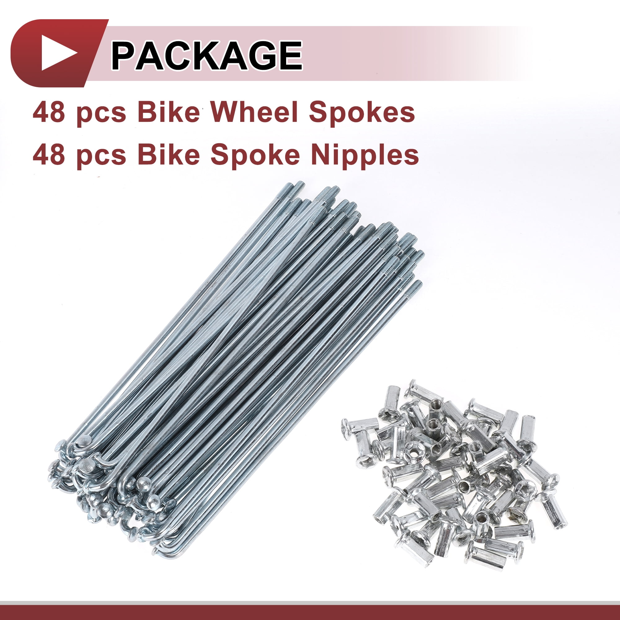 Unique Bargains 48Pcs 10G J Bend Bike Wheel Spokes Carbon Steel Galvanized Silver 5.51"