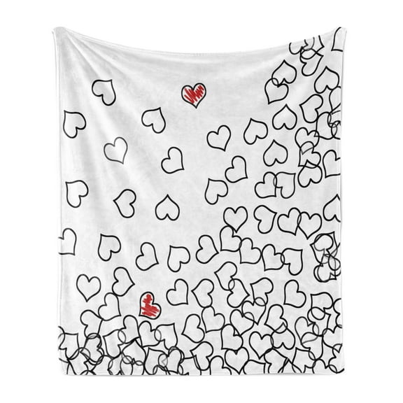 Black and White Soft Flannel Fleece Blanket, Heart Shapes Illustration Love You Bridal Wedding His and Hers Theme, Cozy Plush for Indoor and Outdoor Use, 50" x 60", Black White Red, by Ambesonne
