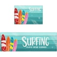 thumbnail image 2 of Summer Kitchen Rugs and Mats Set of 2, Colorful Surfboard on Teal Wood Grain Non-Slip Floor Doormat Comfort Area Runner Rug and Mat, Beach Sports Indoor Entrance Carpet Home Decor, 2 of 6