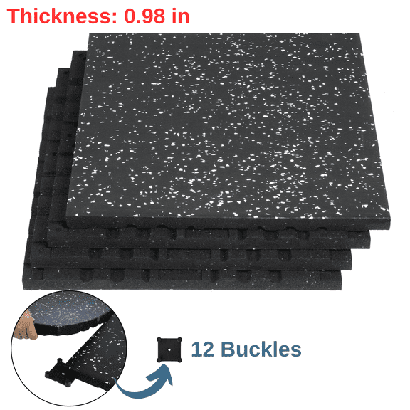 Petoto Gym Floor Mats, 0.98'' Thick High-Density Rubber Gym Flooring, Shock-Absorption Exercise Equipment Mat, 20" x 20", 4 PCS