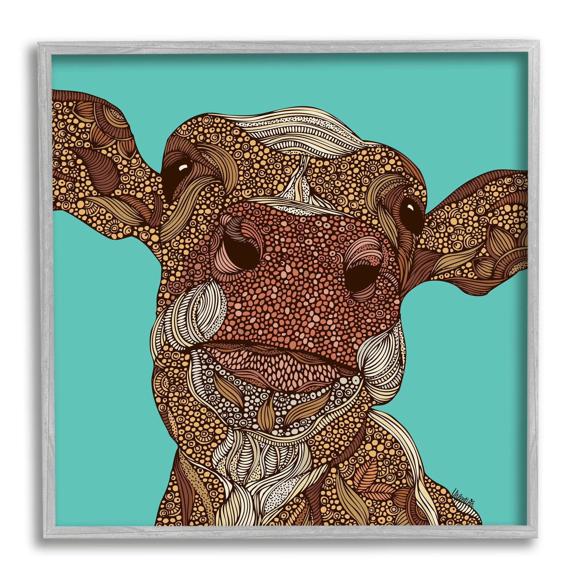 Stupell Industries Bold Calf Cow Intricate Inner Stripe Patterns Graphic Art Gray Framed Art Print Wall Art, Design by Valentina Harper
