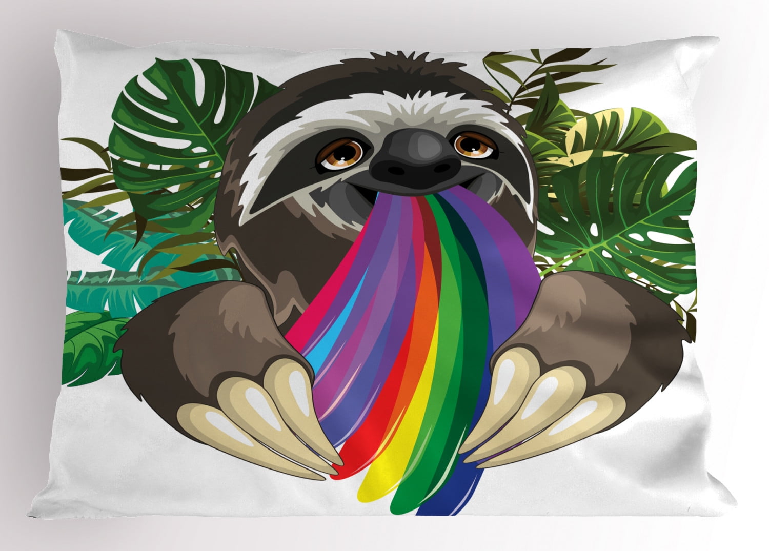 Multicolor Cold Weather Animal Designs Cute Christmas Sloth Sleeping in Tree with Lights Santa Hat Throw Pillow 16x16