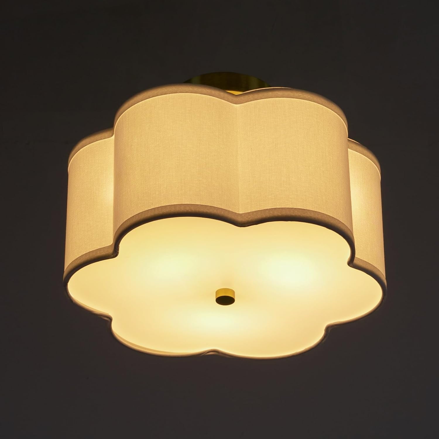 3-Light Semi Flush Mount Ceiling Light Fixture Modern Close to Ceiling Lamp with Fabric Shade Antique Brass Ceiling Light for Bedroom, Dining Room, Corridor, Living Room