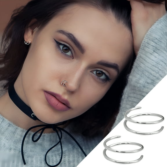 DESIGNICE Double Nose Hoop Ring for Piercing, Nose Hoop for Women, Spiral Nose Hoop for Girls, Nostril Piercing Jewelry