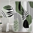 thumbnail image 4 of Polyester Fabric Boho Geometric Shower Curtain, Green Ethnic Abstract Stripes Motifs Waterproof Bathtub Curtain Bathroom Decor Set with Hooks 60 x 72 Inches, 4 of 6