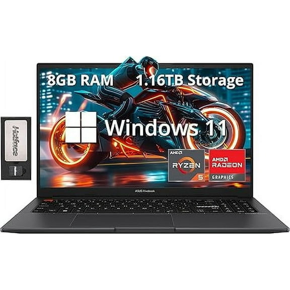 ASUS VivoBook S15 Slim 15.6" FHD Laptop, AMD Ryzen 5 5600H, 8GB RAM, 1.16TB Storage(1TB SSD  160GB Docking Station Set), AMD Radeon Graphics, Numeric Keypad, Webcam, WiFi 6, Windows 11 Home, Black