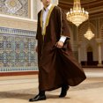 thumbnail image 2 of Mens Polos Tops Elegant Jubba Thobe Embroidery Long Robe Graduation Mens Clothing,Coffee,XL, 2 of 4