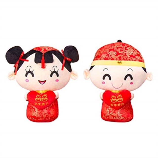 toyvian 2pcs/set chinese doll plush pillows wedding festive wedding