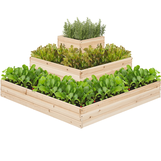 Yaheetech 3Tier Fir Wood Raised Garden Bed Elevated Flowers Herbs