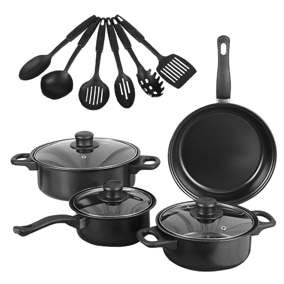 13-Piece Non-Stick Cookware Set, Black Pots and Pans with Utensils, Kitchen Cooking Set for Home
