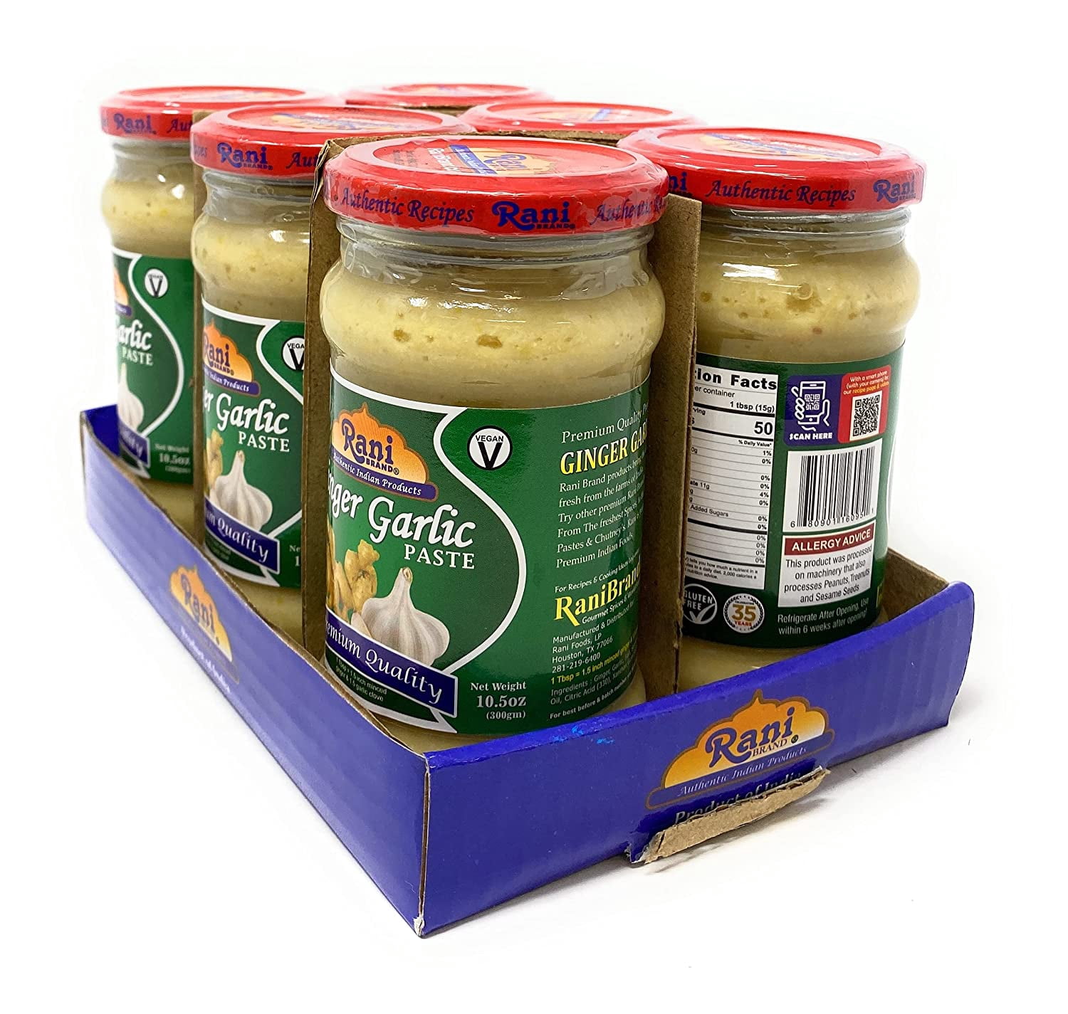 Rani Ginger-Garlic Cooking Paste 10.58oz (300g) ~ Pack of 6 ~ Vegan | Glass Jar | Gluten Free | NON-GMO | No Colors | Indian Origin