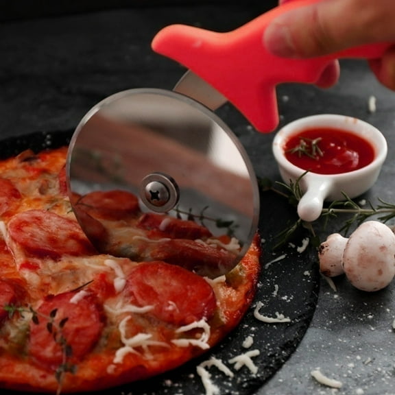 WHAMVOX Red Stainless Steel Pizza Cutter with Classic Wheel Slicer for Baking Use Perfect Kitchen Tool Gift