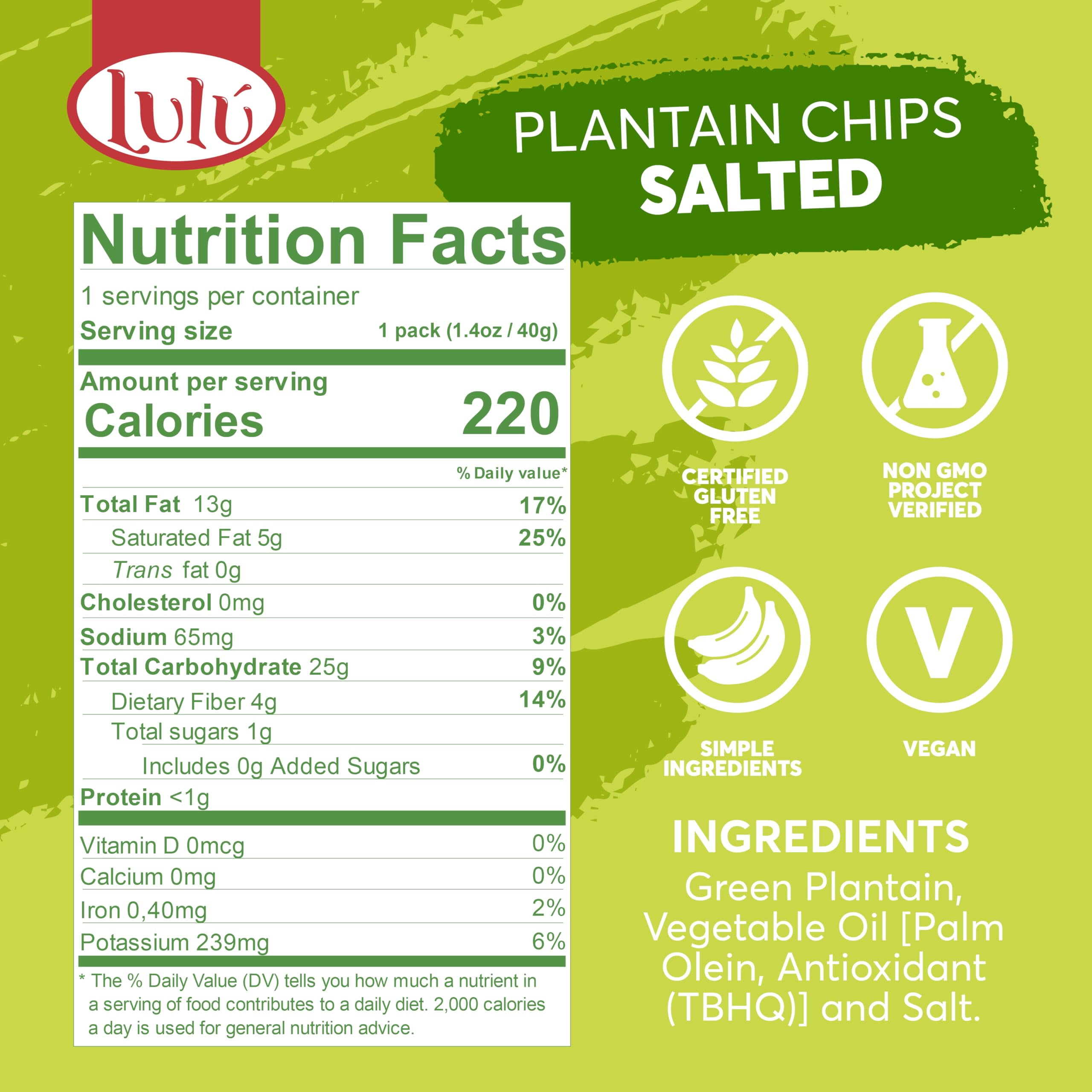LULU Plantain Chips SALTED 2.5oz, 30 Count