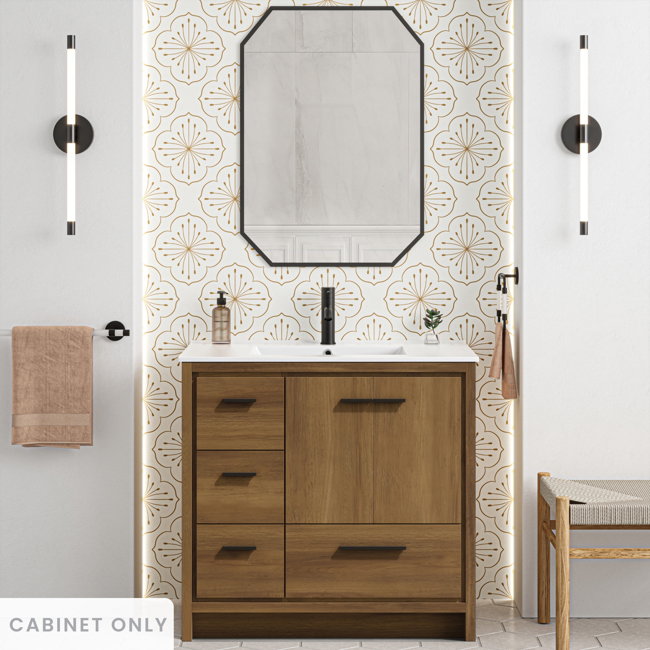 Virage 36" Freestanding Bathroom Vanity in Brown Oak without Sink Top