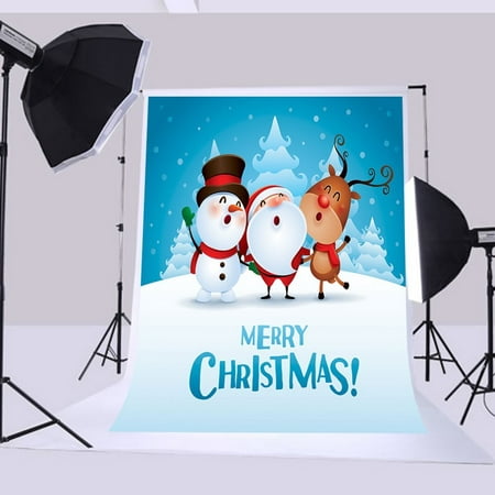 Image of MOHome 5x7ft Christmas backdrops Santa reindeer snowman photo background christmas
