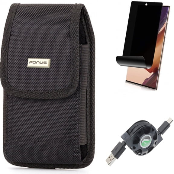 Case Belt Clip & Privacy Screen Protector & USB Cable for Samsung Galaxy Note 20 Ultra (6.9") - Combo with Swivel Holster & TPU Film Anti-Peep & Retractable Type-C