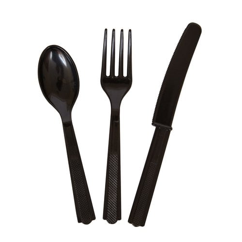 Assorted Plastic Cutlery Set for 8, 24Piece, Midnight Black Walmart