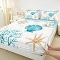 thumbnail image 3 of jejeloiu Navigation Theme Rudder Bed Sheets,Sea Aniaml Shell King Sheets,Lovely Starfish Coral Sheet Set For Boys Kids,Microfiber Bedroom Decor,4pcs, 3 of 7