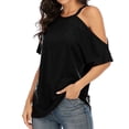 thumbnail image 4 of Camiseta de mujer Verano con hombros descubiertos Blusa de manga corta Top suelto, Negro, M Methold AP001354-02, 4 of 7