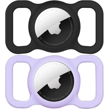 AirTag Dog Collar Holder(2 Pack) for Apple Airtags Silicone Anti-Lost Air Tag Holder Case Compatible with Cat Dog Collars (Purple&Black)