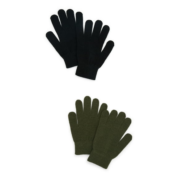 No Boundaries Knit Gloves, 2-Pack, Women's, One Size, Darkest Olive