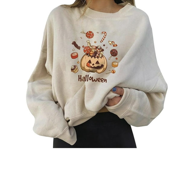 Sweat-shirts Graphiques Halloween pour Femmes Pulls à Manches Longues Casual Citrouille